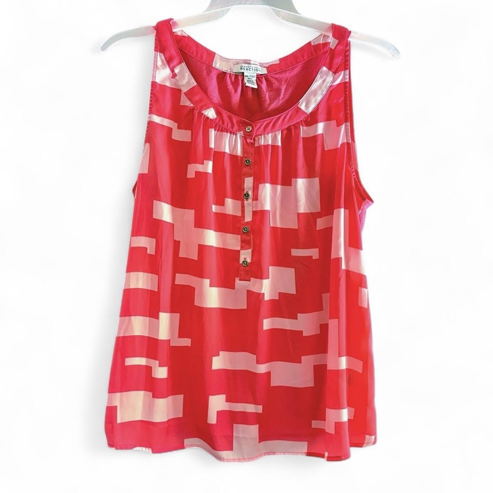 Kenneth Cole Reaction Geometric Sleeveless Blouse XXL | Pink Coral Tank